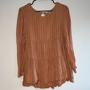 American Eagle Long Sleeve Rustic Orange Babydoll Top with Cutout Back